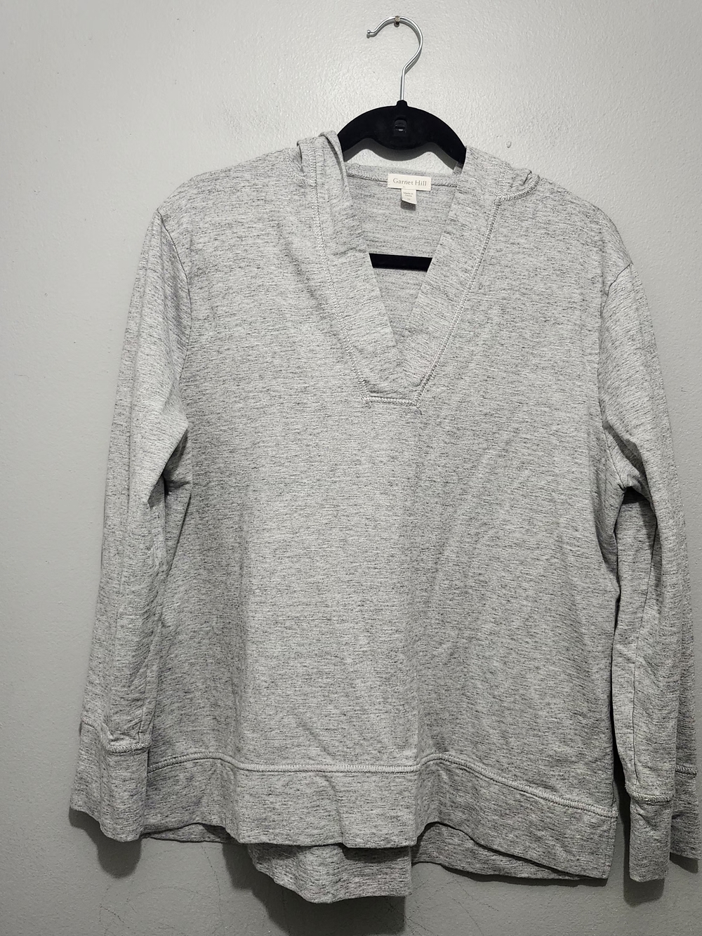 Garnet Hill Light Heather Gray Hooded Pullover Top Size M